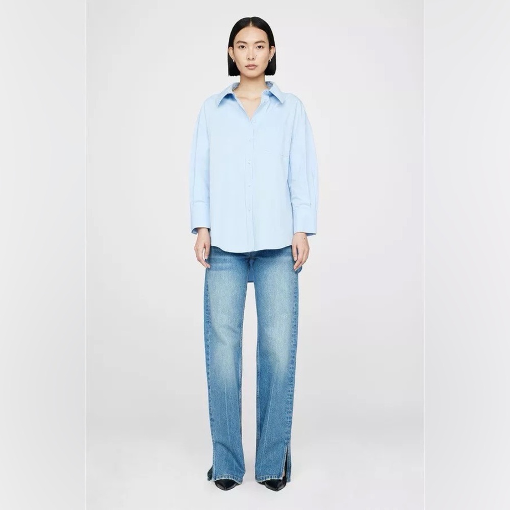 NWT Anine Bing Mika Light Blue Cotton Long-Sleeve Shirt - Picture 11 of 15